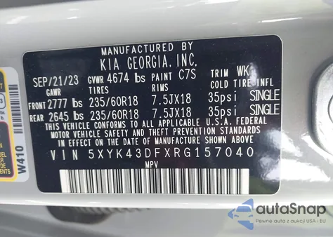 2024 Kia Sportage Sx z USA, uszkodzony, nr VIN 5XYK43DFXRG157040